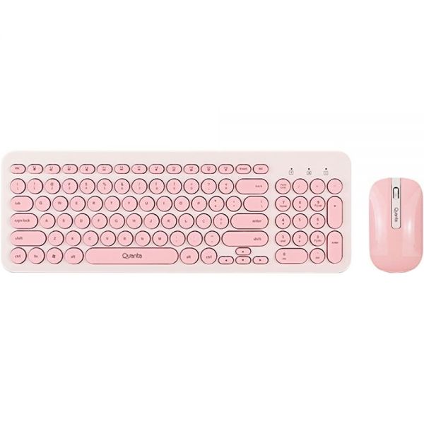 Kit Teclado + Mouse Sem Fio Quanta Qtktm20 - Rosa/Branco (Espanhol)