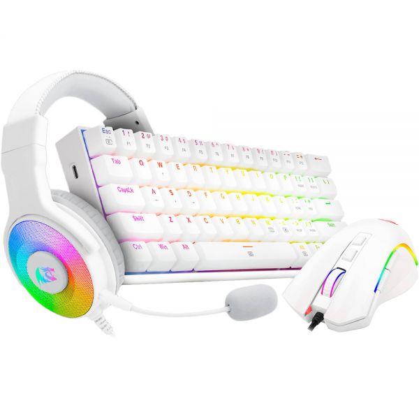 Kit Teclado + Mouse + Fone De Ouvido Gamer Redragon S129W 3 Em 1 - Branco