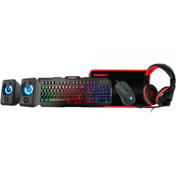 Kit Gamer Teclado Satellite Kg-501 Rgb + Mouse + Mousepad + Fone De Ouvido + Speaker - Preto (Português)