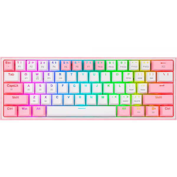 Teclado Gamer Sem Fio Redragon Fizz Pro K616-Rgb Usb - Branco/Rosa (Inglês)