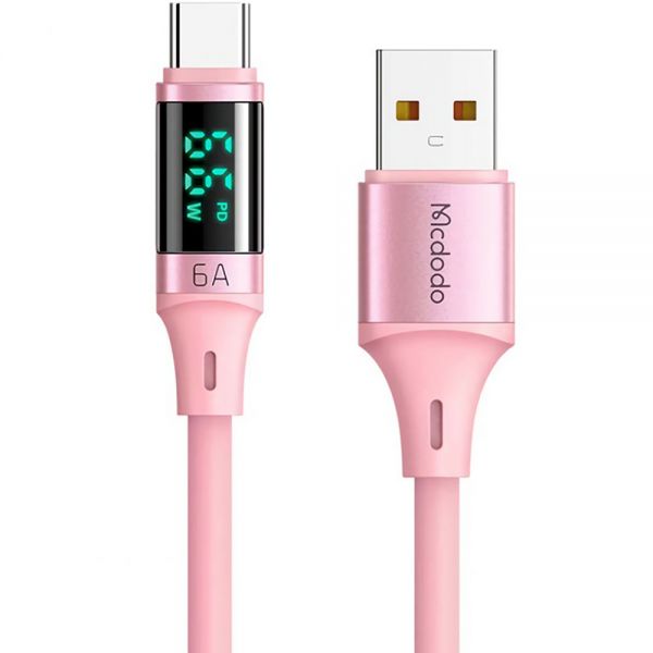 Cabo Usb-A Para Usb-C Mcdodo Ca1921 Com Tela Digital - Rosa 1.2 Metros