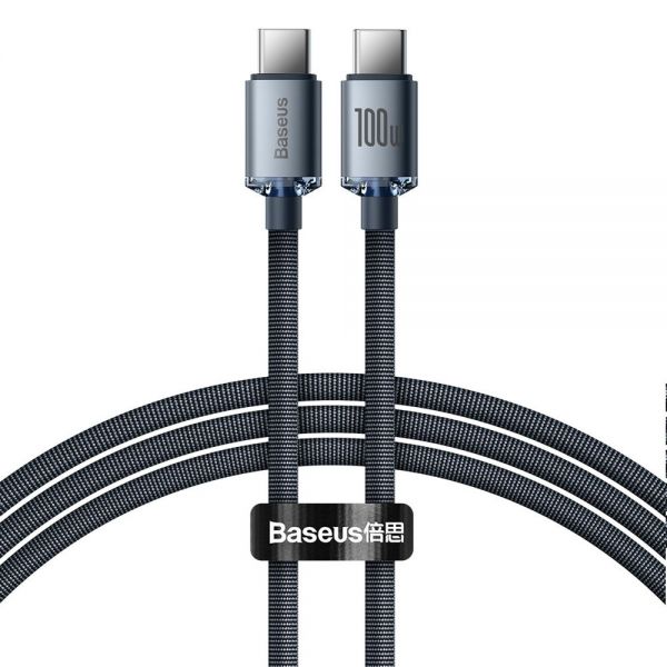 Cabo Usb-C A Usb-C Baseus Cajy000601 Crystal Shine 100 W - Black 1.2 Metros