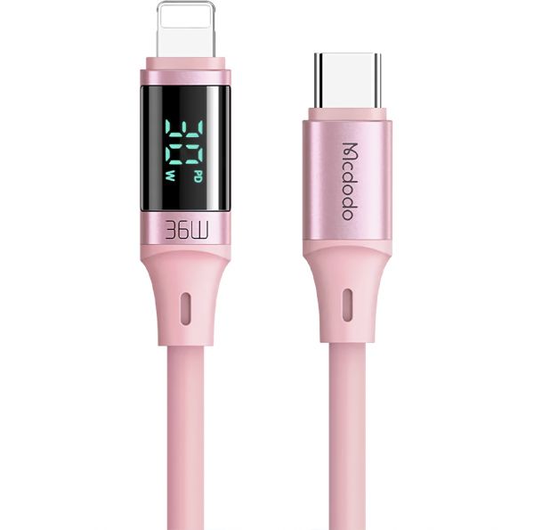 Cabo Usb-C Para Lightning Mcdodo Ca-1934 Com Display Digital 36 W - Rosa 1.8 Metros