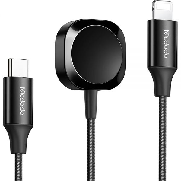Carregador Magnético Sem Fio Mcdodo Ch-2980 Para Apple Watch Usb-C Com Cabo Lightning - Preto