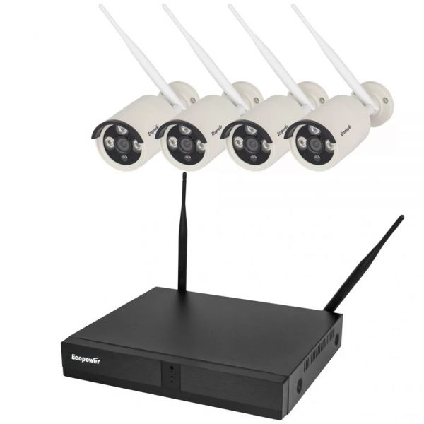 Kit De Câmera De Vigilância Ecopower Ep-C008 Hd - Branco/Preto