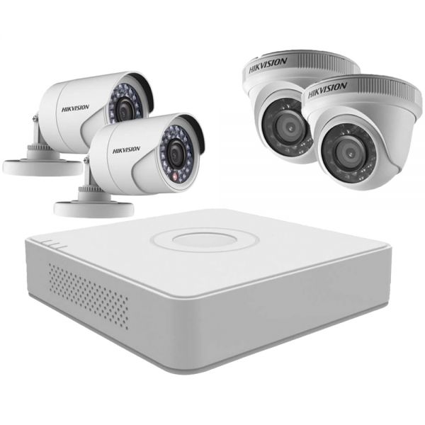 Kit Cctv De Vigilância Dvr Hikvision Ds-J1421/7104Hghi 4 Ch + 4 Câmaras - Preto/Branco