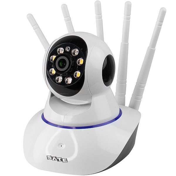 Câmera de Segurança IP Satellite CAM006 com 5 Antenas Wifi - Branco/Preto
