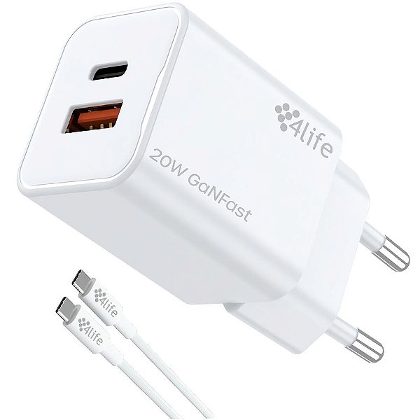 Carregador de Parede 4Life FL8220ACG 20 W + Cabo USB-C - Branco