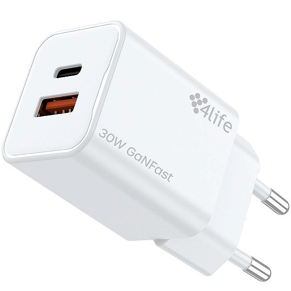 Carregador de Parede 4Life FL8230ACGW 30 W GaNFast USB-C - Branco
