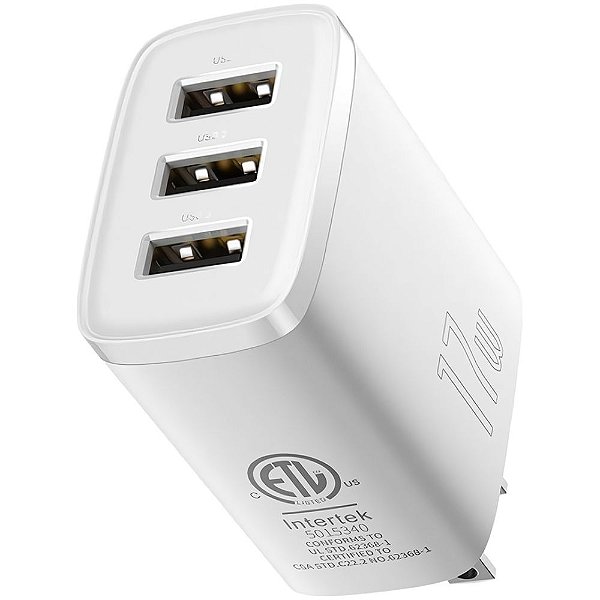 Carregador de Parede Baseus Compact 17 W 3 x USB-A - Branco (CCXJ020202) (Padrão Americano)