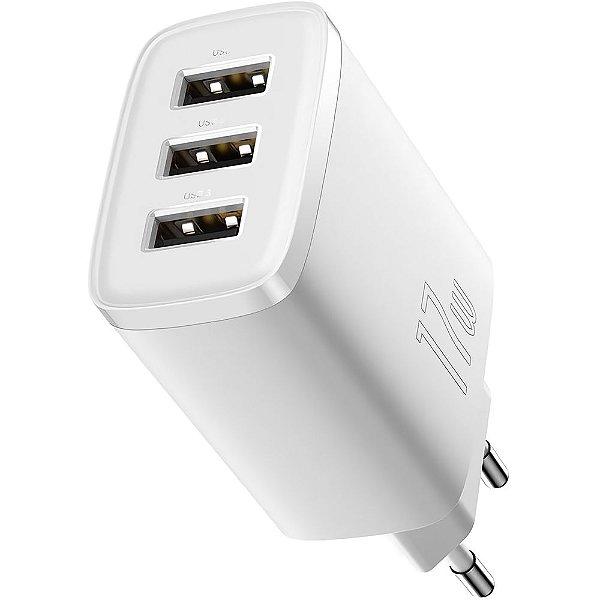 Carregador de Parede Baseus Compacto 17 W 3 x USB-A - Branco (CCXJ0201)