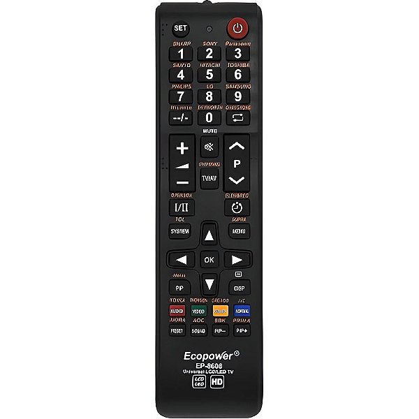 Controle Universal de Televisão Ecopower EP-8608 - Preto