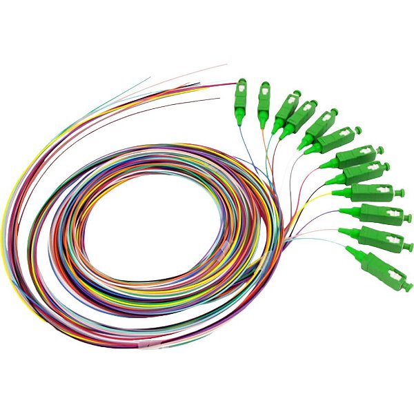Cabo Pigtail Trançado de Fibra Óptica SC-UPC G657A1 0.9 mm - 1 Metro (12 Cores)