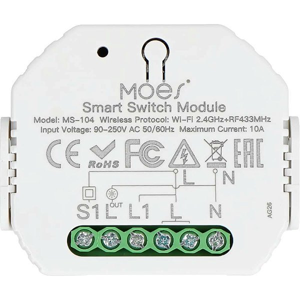 Interruptor Inteligente Moes MS-104 1 Gang Wi-Fi RF - Branco