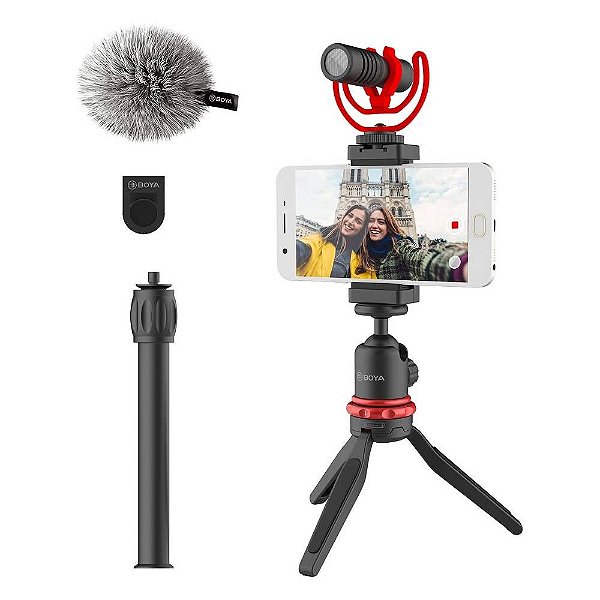Kit de microfone Boya BY-VG330 + Tripé + Suporte para Celular