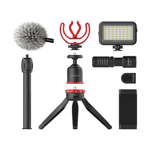 Kit de Microfone Boya BY-VG350 + Tripé + Suporte para celular