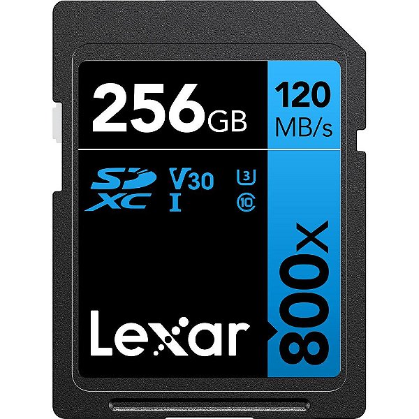 Memória SD Lexar 800X Blue Series 120-45 MB/s C10 U3 V30 256 GB (LSD0800256G-BNNNU)