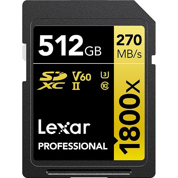 Memória SD Lexar Professional 1800X Serie Gold 270-180 MB/s C10 U3 V60 512 GB (LSD1800512G-BNNNG)