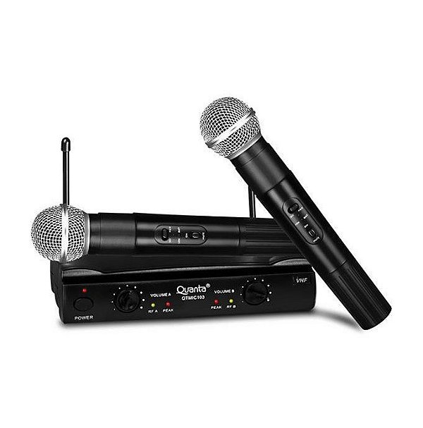 Microfone Quanta QTMIC103 Sem fio Bivolt - Preto