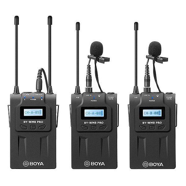 Microfone Sem Fio Boya BY-WM8 PRO K2 (2TX+1RX) - Preto