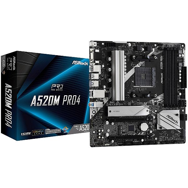 Placa Mãe ASRock A520M Pro4 AM4 DDR4 Micro ATX