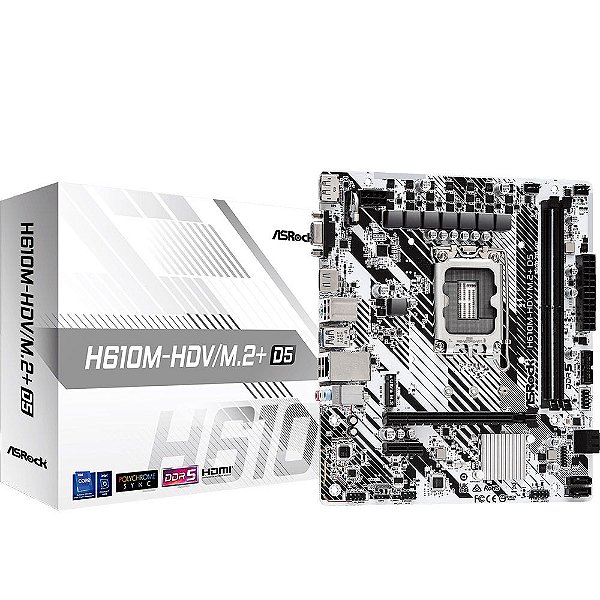 Placa Mãe ASRock H610M-HDV/M.2+ D5 LGA 1700 DDR5 Micro ATX