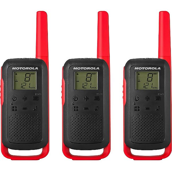 Rádio Walkie Talkie Motorola Talkabout T-210TP - Preto/Vermelho 3 unidades
