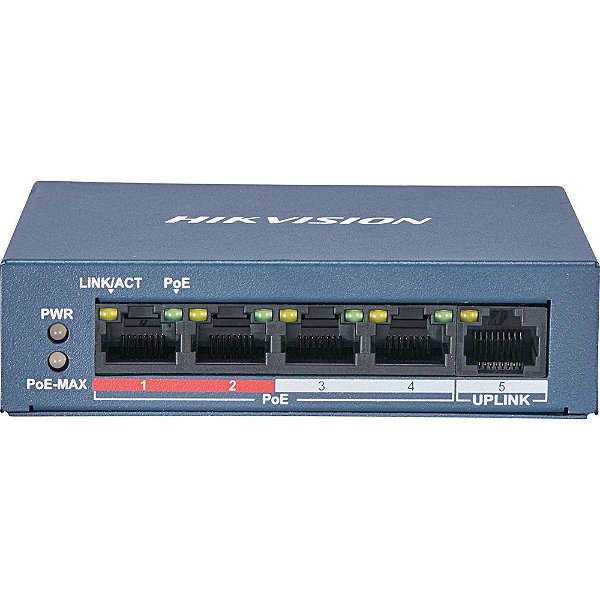 Switch Ethernet Hikvision Unmanaged PoE DS-3E0105P-E/M 5 Portas - Azul