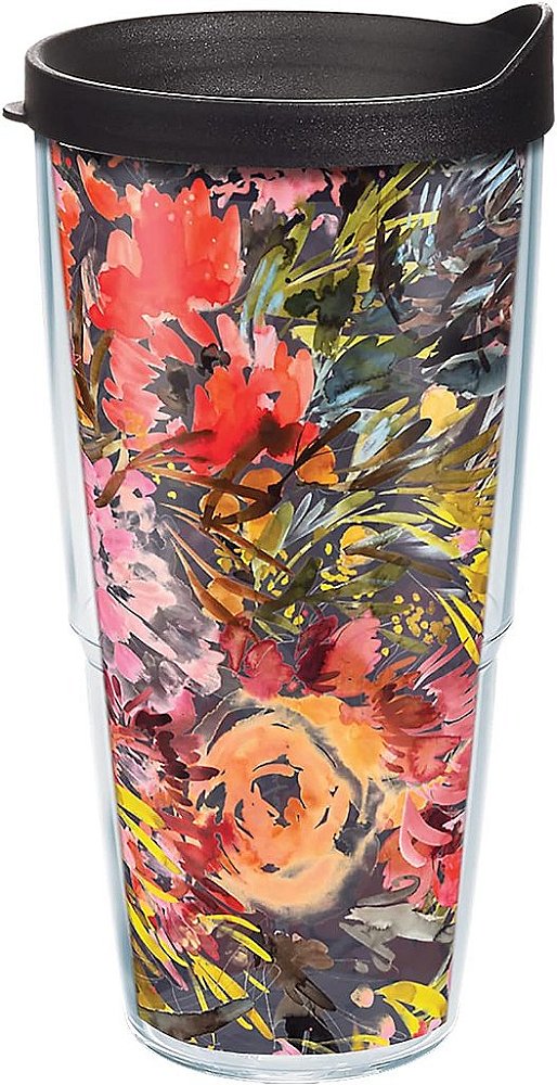 Coleção Floral Tervis Kelly Ventura Feita nos EUA Copo de Viagem Térmico de Parede Dupla Isolado Mantém Bebidas Frias e Quentes, 24oz - Floral Clássico e Brilhante.