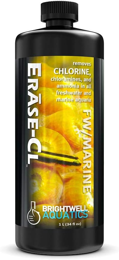 Brilho Aquática Erase-Cl - Condicionador de Água Remove Cloro, Cloraminas e Amônia em Todos os Aquários Marinhos e de Água Doce.