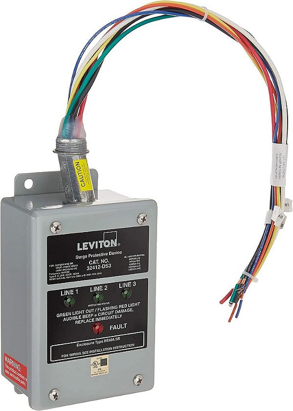 Protetor de Painel Delta de Fase Dividida de 120/240/120 Volts,  Leviton 32412-DS3, Compatível com DHC e X10, Corrente Máxima de Sobretensão de 80Ka.