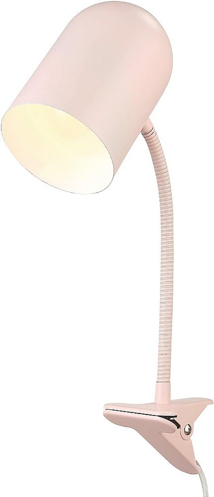 Luminária de Mesa com Braço Ajustável, Matiz Rosa Fosco, Interruptor Liga e Desliga na Linha, Globe Electric 52303 Carter 15 Clip-Arm