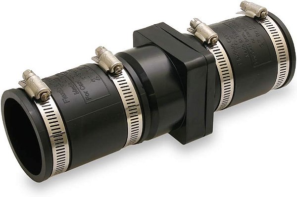 Válvula de retenção de bomba de poço de plástico SUPPLY GIANT TQDW44 com adaptadores de PVC e grampos de aço inoxidável, 2 pol. X 2 pol., Preto