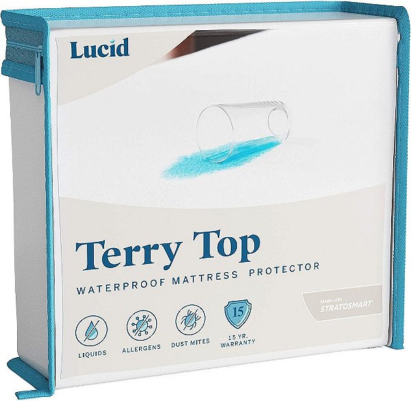 Protetor de Colchão à Prova d'Água Premium Hipoalergênico LUCID - Ajuste Universal, Parte Superior em Algodão Terry, King, Branco