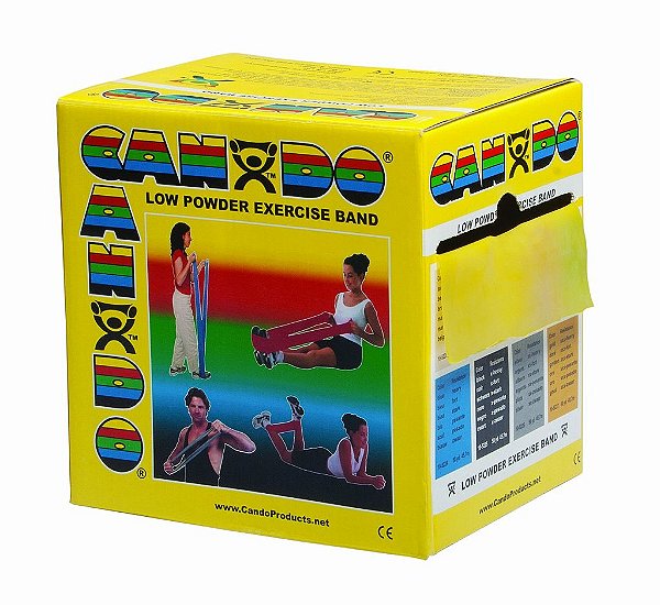 Banda de exercício com baixo pó CanDo, rolo de 50 metros, Amarelo: X-Leve