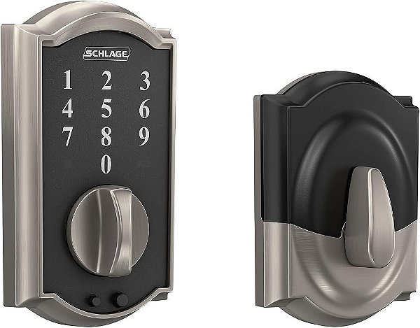 Fechadura eletrônica Schlage BE375 CAM 619 Touch Camelot, Deadbolt sem chave, entrada sem chave, níquel acetinado