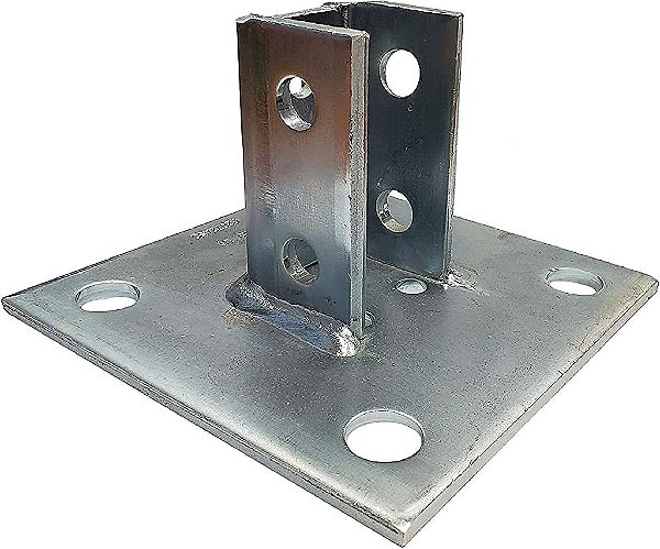 Conector de base de poste quadrado de aço elétrico Newhouse de 3 polegadas. Suporte de montagem em canal único angulado de aço para montagem, escoramento e suporte de 1-5/8 polegadas. Estruturas