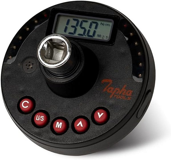 Adaptador de Torque Digital de Ângulo de 3/8 polegadas Tapha Tools, 5-99.5 ft-lbs (6.8-135 N-m) de Faixa de Torque, 1-360° de Faixa de Âng