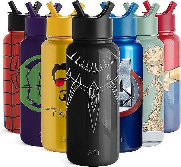 Garrafa de Água Moderna e Simples Marvel com Tampa de Canudo de Aço Inoxidável Isolada a Vácuo | Presentes para Mulheres Homens Garrafa Reutilizável à Prova de Vazamentos | Coleção Summit |