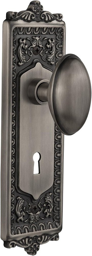 Placa Nostalgic Warehouse Egg & Dart com Maçaneta Homestead e Furo para Chave, Privacidade - 2.75, Pewter Antigo
