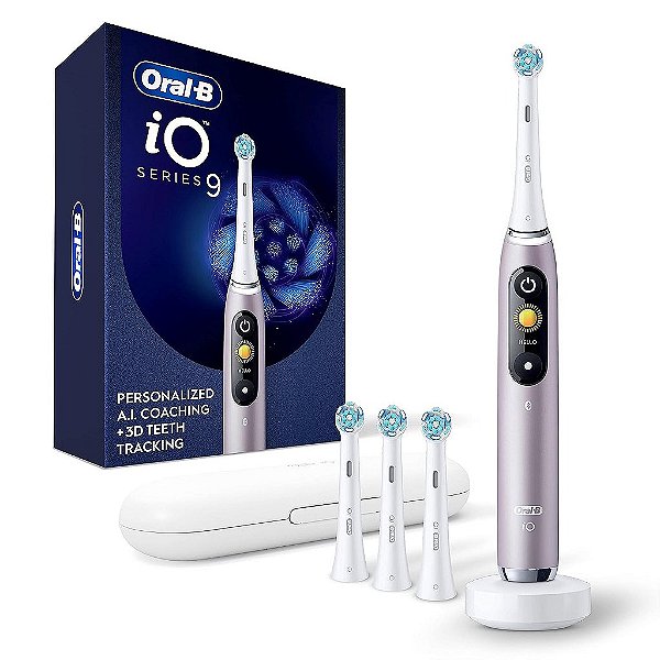 Escova de Dentes Elétrica Oral-B iO Series 9 com 3 Cabeças de Escova de Reposição, Quartzo Rosa