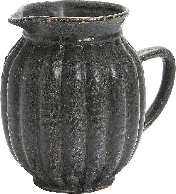 Jarra de cerâmica estriada Creative Co-Op, preta fosca, 8''L x 6''W x 8''H