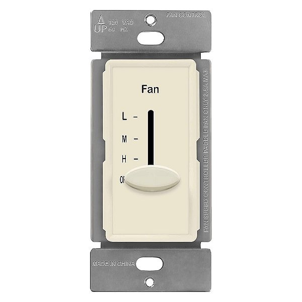 Controle de ventilador de teto de parede de 3 velocidades ENERLITES, interruptor deslizante, 120VAC, 2.5A, monopolar, sem fio neutro necessário, 17000-F3-LA-F, am