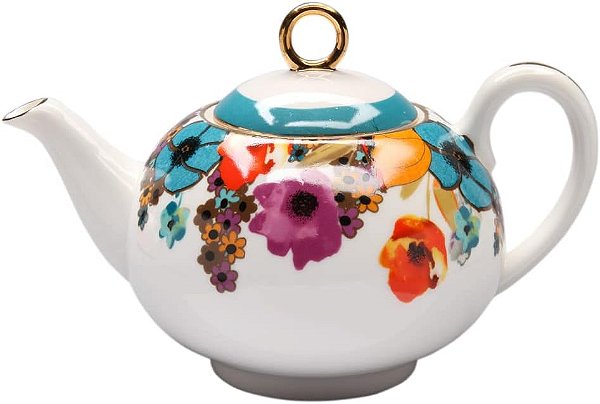 Gracie China by Coastline Imports Alegria dos Prados Porcelana Bule 40-Onças com Acabamento Dourado, Azul-petróleo, Roxo