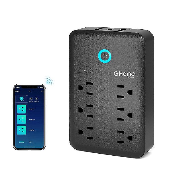 GHome Smart Plug Extender, Protetor de Surto USB com 3 Tomadas Inteligentes Controladas individualmente e 3 Portas USB Inteligentes, Funciona com Alexa Google Home, Adaptador de Parede para Controle de APP, 15A/1800