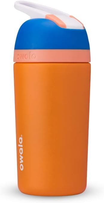Garrafa de Água Isolada de Aço Inoxidável com Canudo e Tampa Trava, 14 onças, laranja/azul (Cítrico Azul) para Crianças Owala Flip