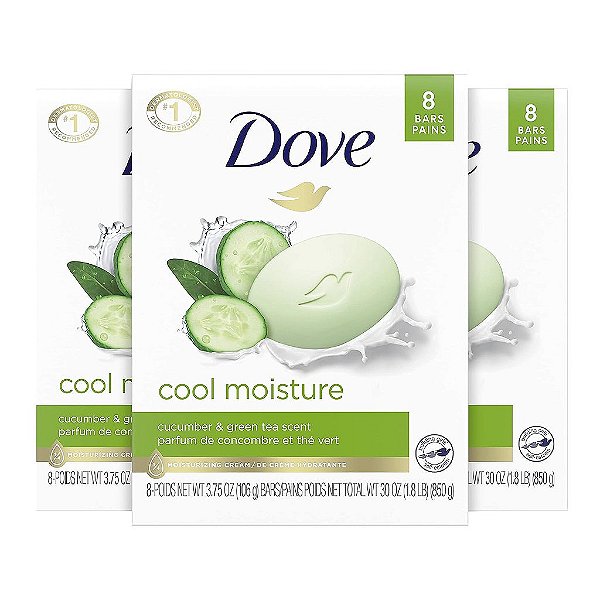 Barra de Beleza para Cuidados com a Pele Dove Para uma Pele Mais Macia Pepino e Chá Verde Mais Hidratante do que Sabonete em Barra 3,75 oz 24 barras