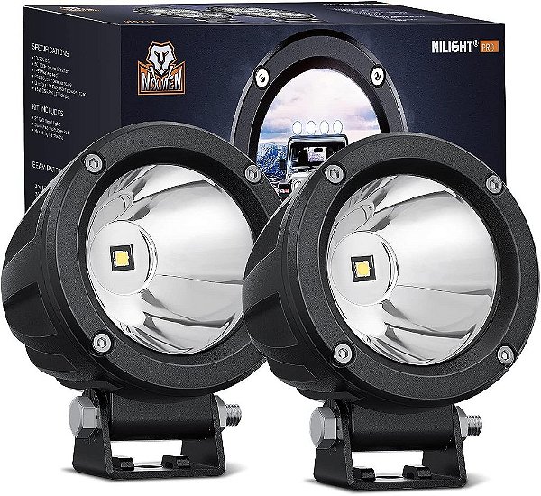 Luzes de LED para motocicleta Nilight 2PCS 3 polegadas redondo Luz de neblina LED off-road 1065LM Luzes de condução EMC integradas Luz auxiliar para motocicleta SUV ATV Caminhão Barco Trator Emp