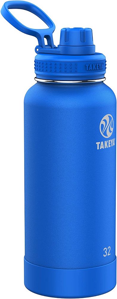 Garrafa de água isolada de aço inoxidável Takeya Actives com tampa, 32 onças, Cobalto