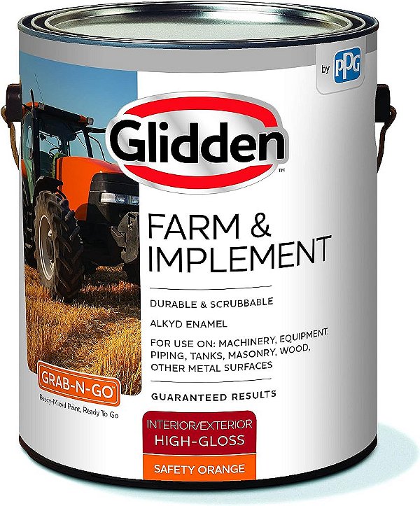 Tinta Alquídica Brilhante Laranja de Segurança para Uso em Máquinas, Equipamentos, Alvenaria e Outras Superfícies Metálicas, 1 Galão, Interior/Exterior - Glidden Farm & Implement
